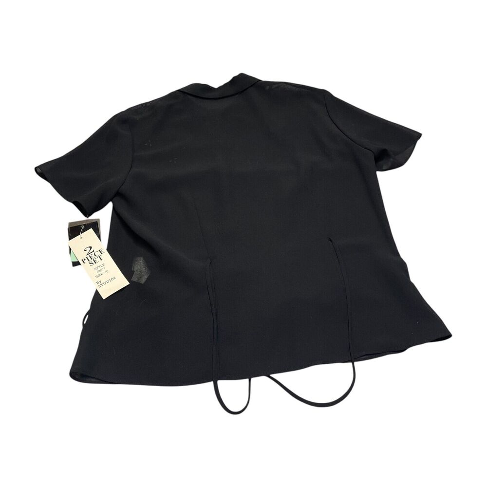 Studio 2 Piece Set Women's 10 Black Short Sleeve Embroidered Floral Button-Up - Picture 11 of 13